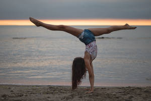 Gymnastics Seashore Sunset Wallpaper