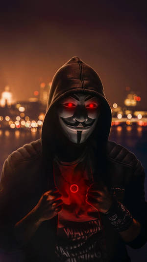 Hacker Mask City Lights Wallpaper