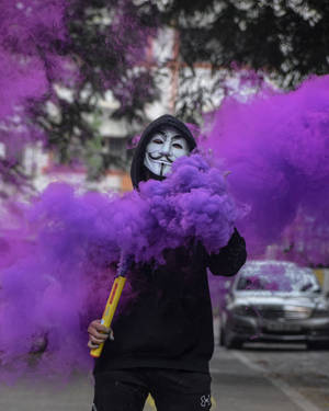 Hacker Mask Purple Smoke Wallpaper