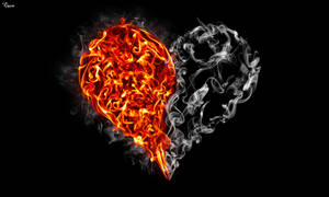 Half Fire And Smoke Cute Heart Wallpaper