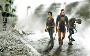 Half-life Main Characters Amid City Rubble Wallpaper