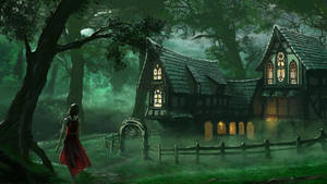 Halloween Medieval Forest House Wallpaper