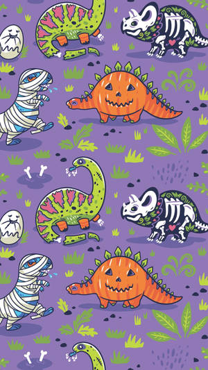 Halloween-themed Dino Kawaii Iphone Wallpaper