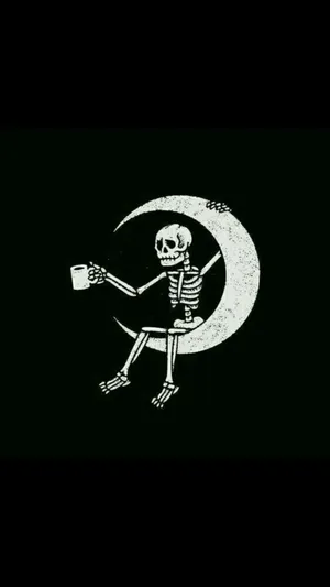 Halloween Tumblr Aesthetic Skeleton Coffee In Moon Wallpaper