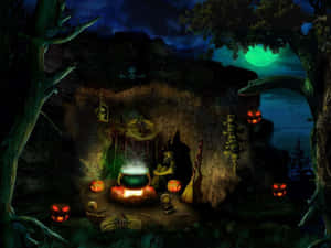 Halloween Witch In A Hut Wallpaper