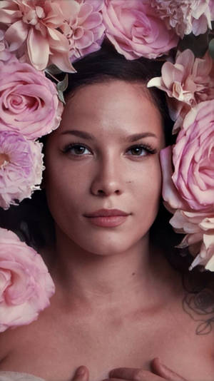 Halsey With Pink Roses Wallpaper