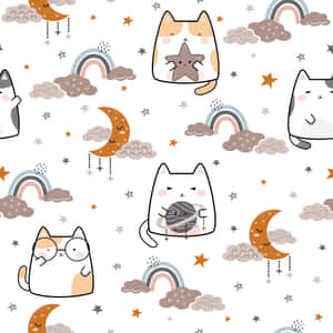 Hand Drawn Cute Cat Pattern Wallpaper