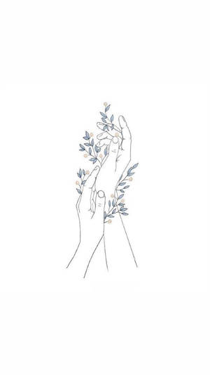 Hand With Flowers Aesthetic Sketches Wallpaper