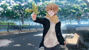 Handsome Anime Boy At Park Wallpaper