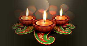 Happy Diwali Glowing Oil Lamps Wallpaper