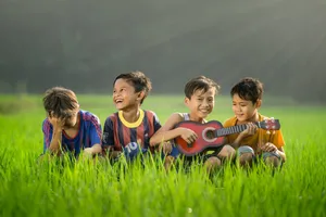 Happy Kids At Field Wallpaper