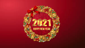 Happy New Year 2021 Greeting With Christmas Garlands Wallpaper