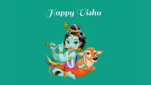 Happy Vishu Greeting Card In Sea Green Color Wallpaper