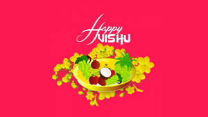 Happy Vishu Greeting On Bright Pink Background Wallpaper