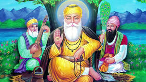 Harmonious Discourse: Guru Ji Enlightening Two Followers Wallpaper