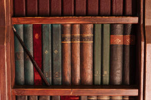 Harry Potter Aesthetic Wooden Bookshelf Wallpaper
