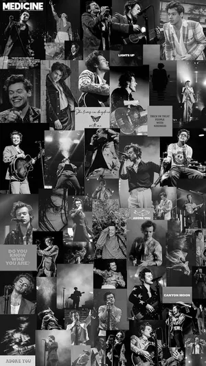Harry Styles Black And White Performance Collage Wallpaper