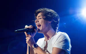 Harry Styles Using His Laptop Wallpaper