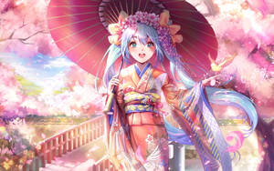 Hatsune Miku Japanese Kimono Wallpaper