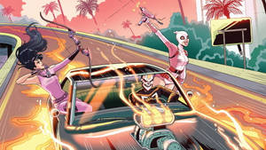 Hawkeye Gwenpool Ghost Rider On Fire Car Wallpaper