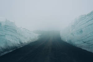 Hd Foggy Snowy Road Wallpaper