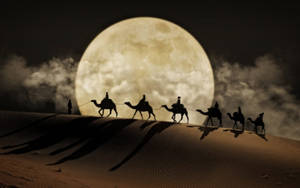 Hd Moon Behind Desert Riders Wallpaper