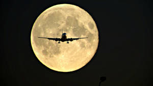 Hd Plane Flying Full Moon Wallpaper
