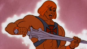 He-man In An Action Pose With The Masters Of The Universe At The Backdrop. Wallpaper