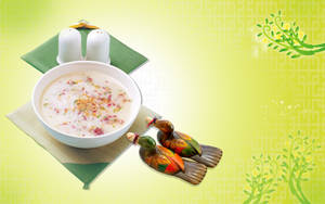 Healthy Chinese Rice Soup With Herbal Toppings Wallpaper