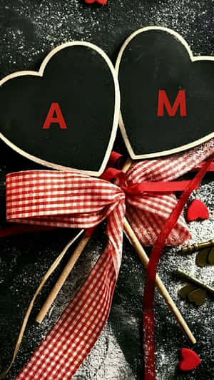 Heart Shaped Blackboards With Letters A M Wallpaper