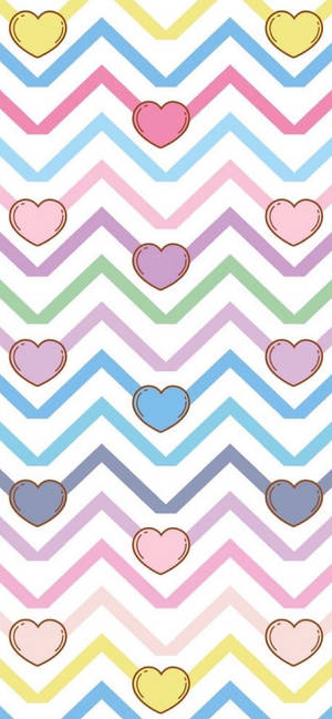 Hearts And Chevron Cute Pastel Colors Wallpaper