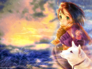Heartwarming Moment Between A Wolf Girl And Her Cub Wallpaper
