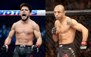 Henry Cejudo And Jose Aldo In The Ring Collage Wallpaper
