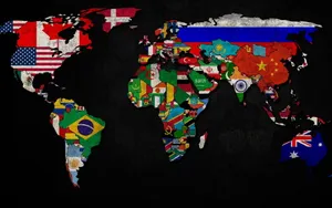 High Resolution World Map With National Flags Wallpaper
