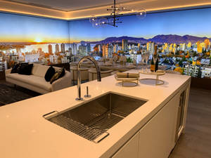 Highrise Building Kitchen Overlooking The City Wallpaper