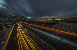 Highway With Cars' Light Streaks Wallpaper