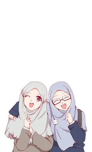 Hijab Cartoon Bestfriends Wallpaper