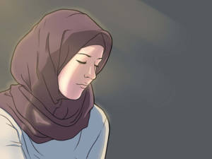 Hijab Cartoon Grey Background Wallpaper