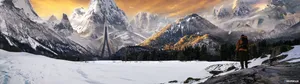 Hiker Looking At Mountains Wallpaper