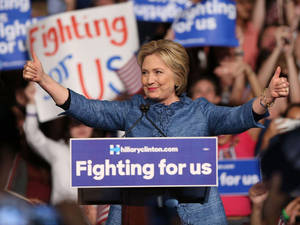 Hillary Clinton Giving A Thumbs Up Wallpaper