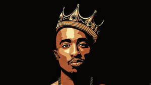 Hip-hop Royalty: 2pac Donning A Crown Against A Black Backdrop Wallpaper