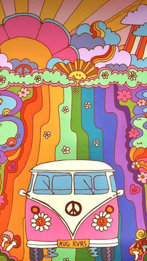 Hippie Aesthetic Bus With Rainbow Wallpaper