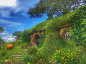Hobbiton Movie Set House In Greenery Wallpaper