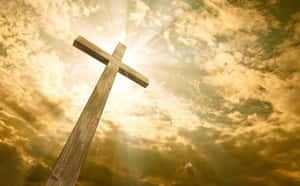 Holly Wooden Beautiful Cross With Glowing Sky Wallpaper