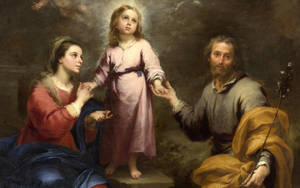 Holy Family In Oil Painting Wallpaper