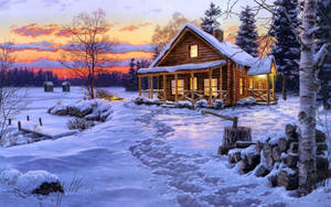 Homey Winter House Artwork Wallpaper