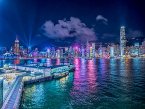 Hong Kong Skyline Rainbow Lights Wallpaper
