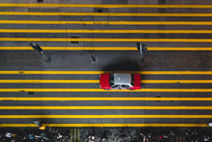 Hong Kong Street Red Taxi Aerial Wallpaper