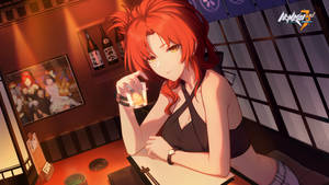 Honkai Impact Himeko Murata Drinking Wallpaper