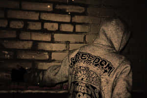 Hooded_ Figure_by_ Brick_ Wall Wallpaper